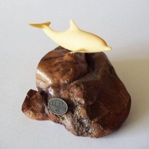 John Perry Dolphin Sculpture on Burl Wood Vintage